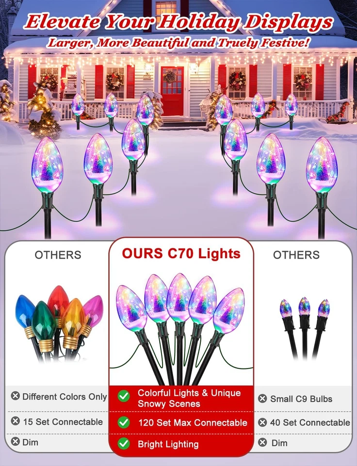 Jumbo C9 Decoraciones Navideñas Exterior, 8FT Impermeable Plug-In Pathway Lights Co Foto 3 de 4