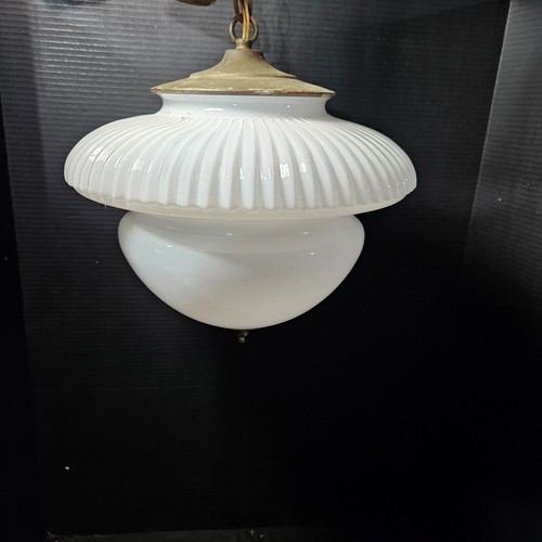 Large Vintage Art Deco White Milk Glass ACORN Pendant Light Chandelier 6" Fitter