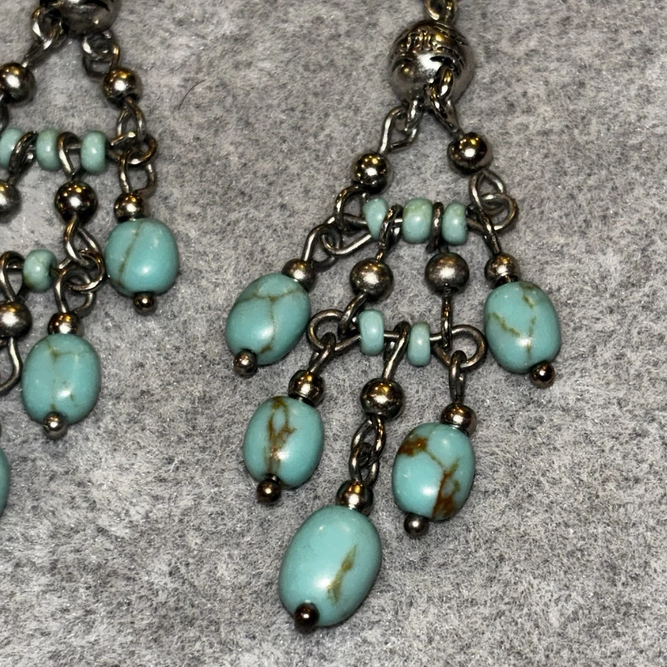 Pendientes colgantes Ralph Lauren azul turquesa y plata tribal suroeste Foto 2 de 4