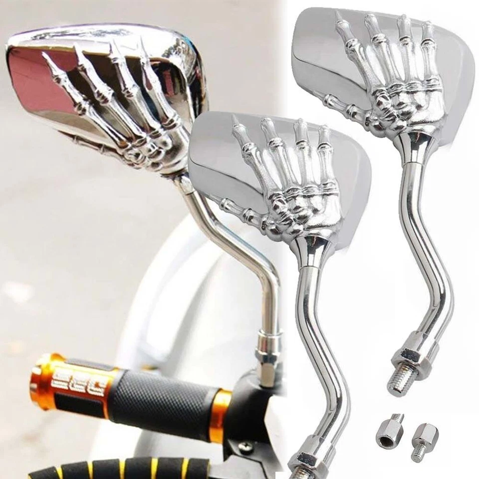 Chrome Skull Skeleton Hand Motorcycle Rear View Mirrors For Harley Chopper Foto 3 de 4