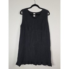 Match Point Shift Dress Women Medium Black Good Sleeveless Linen Ruffle LD1020