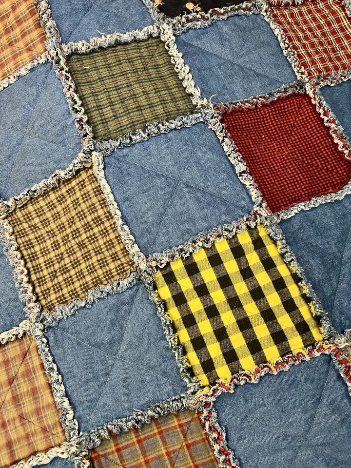 Edredón de trapo Cottage Core de franela a cuadros, edredón de trapo raspado Granny Core 60x42 Foto 3 de 4