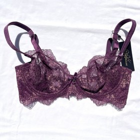 Dita Von Teese 3 Piece Lingerie Set Amethyst Lurex Lace Bra 34DD Bikini M Garter