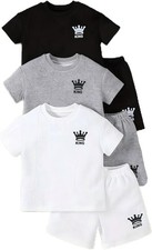 Boys' Shorts Set 6 Pieces Summer Outfits Texture Short Sleeve T Shirts and Short