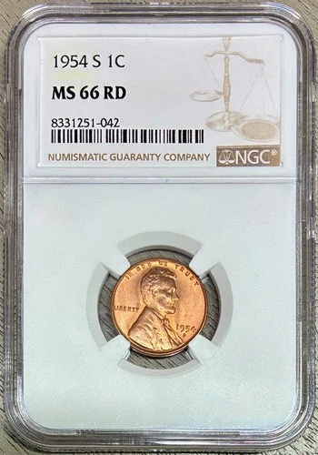1954-S Lincoln Cent (Wheat Penny), NGC MS-66 RD