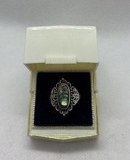 925 Sterling Silver Ring Ornate Oval Green/Blue Stone Size 6.5
