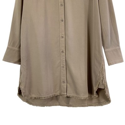 Cloth & Stone Long Sleeve Collared Shirt Dress Natural Beige Frayed Hem Sz  L NWT | eBay