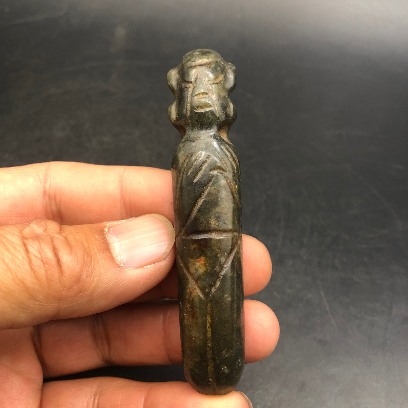 Old China Hongshan Culture Hetian Jade Hand-Carved Sun God Amulet Pendant,#108