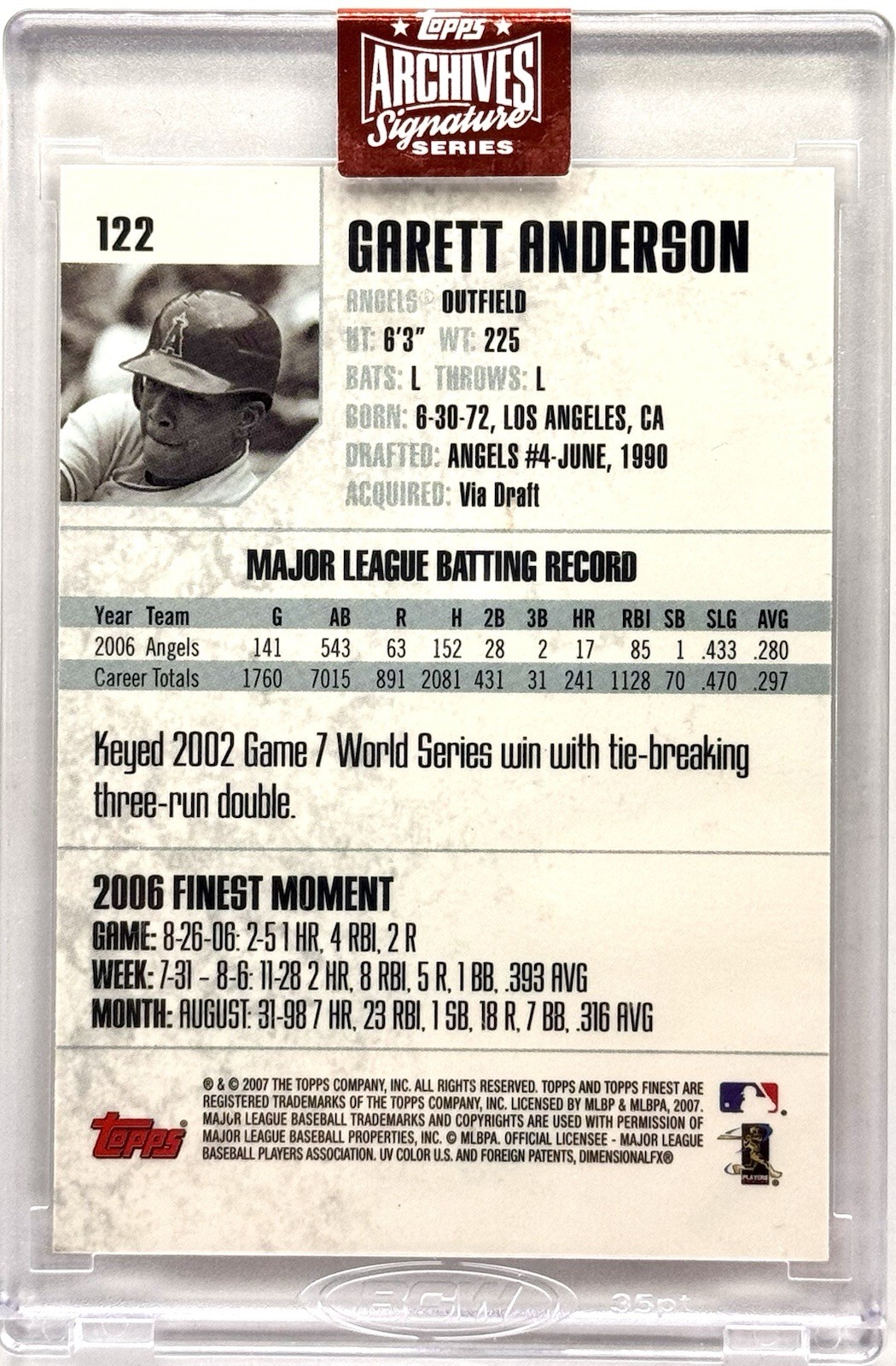 2023 Topps Archives Signature Series Garret Anderson Auto 1/1 Anaheim Angels view 2