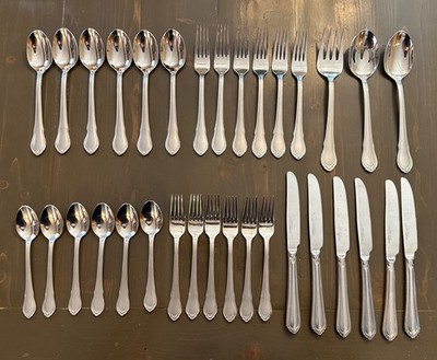 Service For 6 Hampton Silversmiths 18/10 Stainless Lauren Frosted 33 Piece Nice!