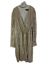 Lane Bryant Dress Womens 22 Sequin Embellished Long Puff Sleeve Beige