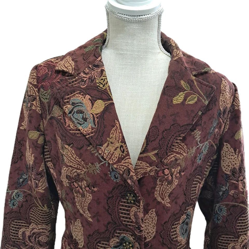 Chaqueta gabardina floral jacobea Cabi para mujer talla grande 14 tapiz brocado Foto 2 de 4