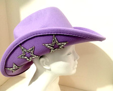 Lavender Cowboy Hat AB Rhinestone Hatband Embroidery Stars Brim String Fit
