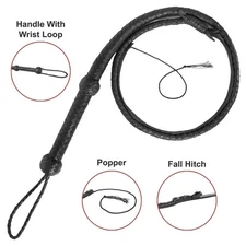 Leather Handmade Costume Bullwhip 4 Feet Long 12 Plaits Black Indiana Jones Bull
