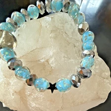 STACKABLE ENERGY BRACELET by Connie BLUE GLOW BEADS HEMATITE STAR CRYSTALS HEAL