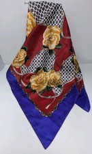 Square Scarf 38  Floral Equestrian Strap Print Red Blue Yellow Gold Wrap