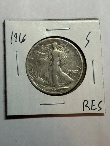 1916-S Walking Liberty Silver Half Dollar VF Key Date