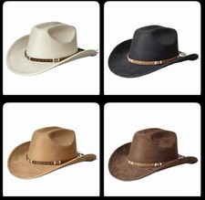 Stylish Unisex Cowboy Hats Wide Brim Fedora with Embellished Band for Travel