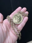 VTG Gold Tone Walking Liberty Replica Coin Pendant Rhinestone Halo Necklace