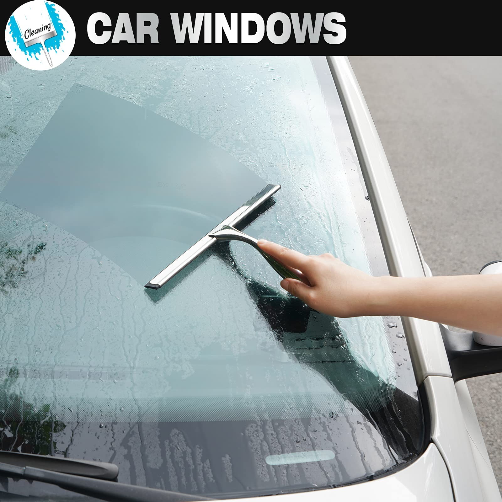 NETANY Shower Squeegee, 10-Inch Silver Squeegee, All-Purpose Stainless Steel ...