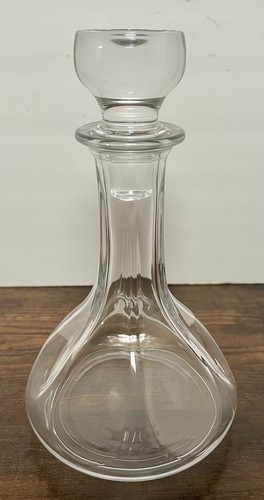 Clear Glass Ship's Decanter Liquor Wine Whiskey Heavy Stopper Wide Bottom VTG