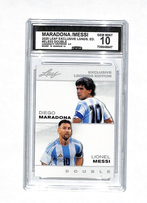 2025 Leaf Exclusive Legends Diego Maradona Lionel Messi Card CCG 10 Argentina view 1