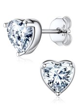 Women 925 Sterling Silver 6mm Heart Stud Earrings White Diamond Crystal Cubic...