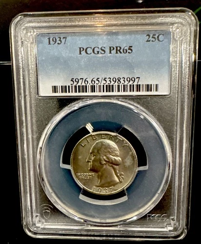 1937 Proof Washington Quarter Graded By PCGS PR65. Mintage Of Only 5,542 Coins.