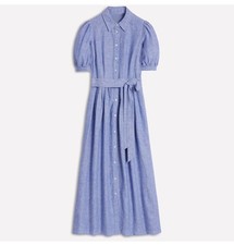 NWT Boden Alexa Linen Maxi Shirt Dress Sz 8 Grey Blue Chambray Belted