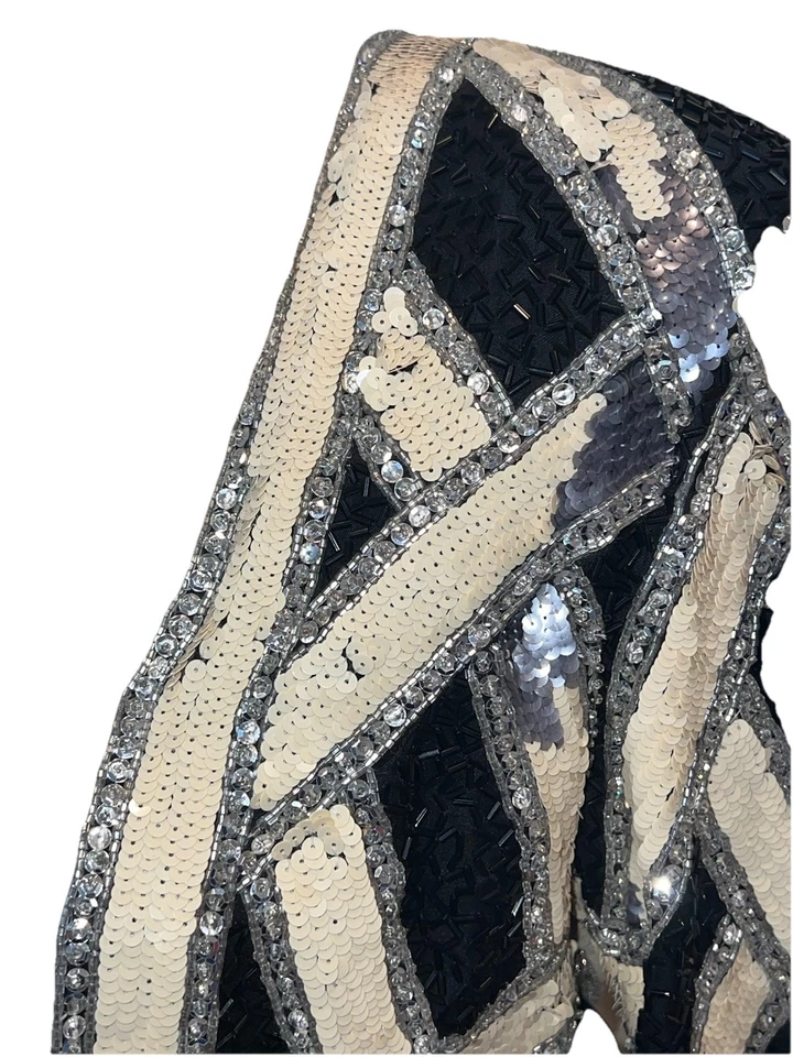 Bob Mackie Boutique Vintage Wearable Art Sequin Beaded Faux Bolero Dress 12 - Image 3 of 4