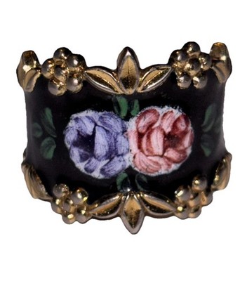 Vntg Enameled Rose Design Joseph Esposito 925 ring w/ Gold Toning Sz. 6.5 (#463)