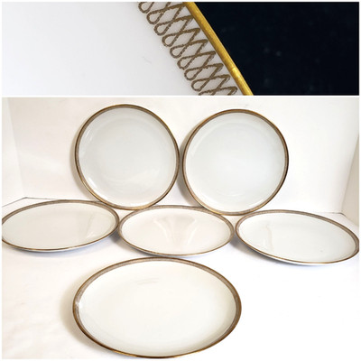 Eschenbach Bavaria Germany 7-1/4'' Porcelain Salad Plate Set Of 6 Gold Rim