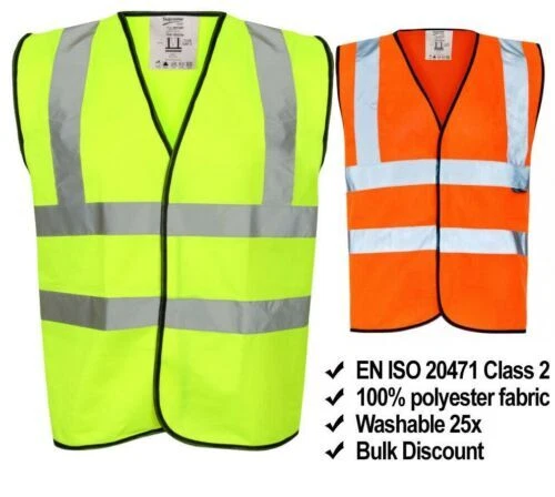 Gilet haute visibilité Hi Vis taille orange jaune sécurité travail EN ISO 2047