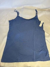 Time And Tru Womens Scoop Neck Solid Blue Sleeveless  Neck L  Cami Adj Strap