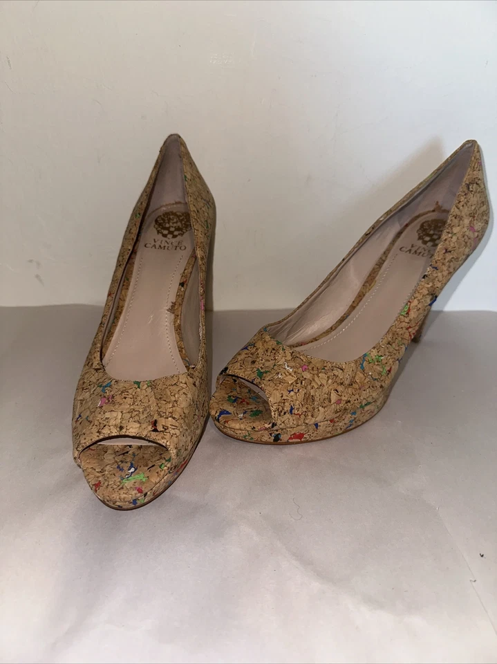 Vince Camuto Ashlyn Colorful Confetti Cork Pumps 9.5/39.5 NWOB - Imagem 2 de 4