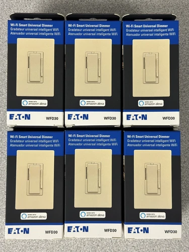 6 NEW EATON WFD30-LA-SP-L Wi-Fi LIGHT ALMOND LED SMART DIMMER SWITCH ALEXA 6 Pk.