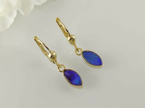 Ohrhänger Echt Gold 333, Navetteform, mit  echtem Schwarzopal  - Bild 2 von 12