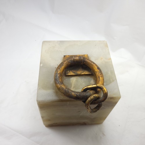Curtis Jere Onyx Gilded Steel Chain Bookend Signed '68 Mid-Century Modern - Picture 3 of 12