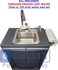 Portable Mobile Sink INSTANT HOT water TANKLESS with Soap and P Towel Dispensers