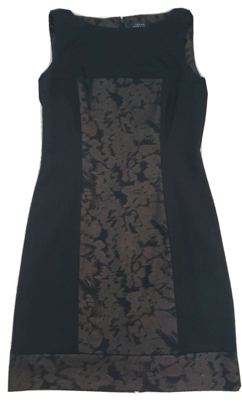 TAHARI ASL ~Woman Size 4Petite~Black/Gold  Lined Sheath Formal Dress Fully Lined
