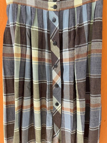 Vintage plaid blue and brown midi skirt, Long high waist Cottage core skirt, Ret - Picture 8 of 9