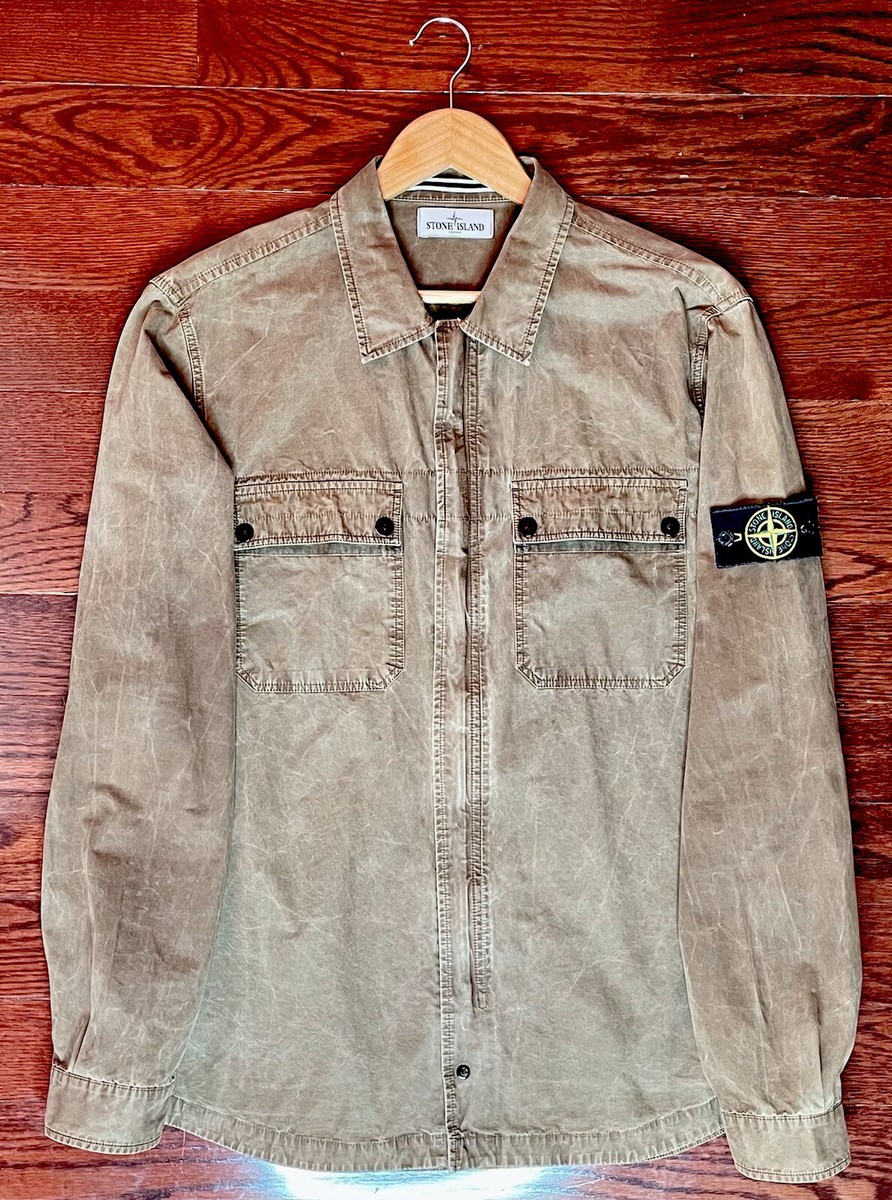 Vintage Stone Island Zip Up OverShirt In Olive Green Sz XXL (Good
