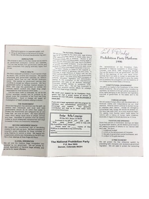 The National Prohibitian Party PROHIBITION PARTY PLATFORM 1996 Earl F Dodge