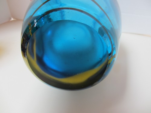 Viz Art Glass.Tall 12" Handblown Glass Vase Blue, Reds, Gold! - Picture 6 of 6