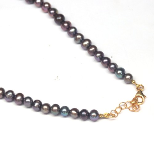Magenta Pearl & Smoky Quartz Long-Necklace 925 Silver Sterling 18K Gold - Picture 4 of 5