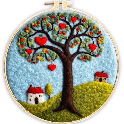 DIY Wool Needle Felted, Landscape Of Trees Felting With Frame, Christmas Gifts - Picture 2 of 25