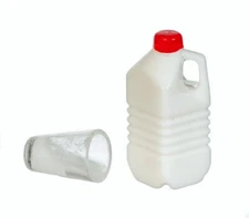 DOLLHOUSE MINIATURE MILK 1/2 Gallon JUG & SPILLED MILK GLASS by FARROW INDUSTRY