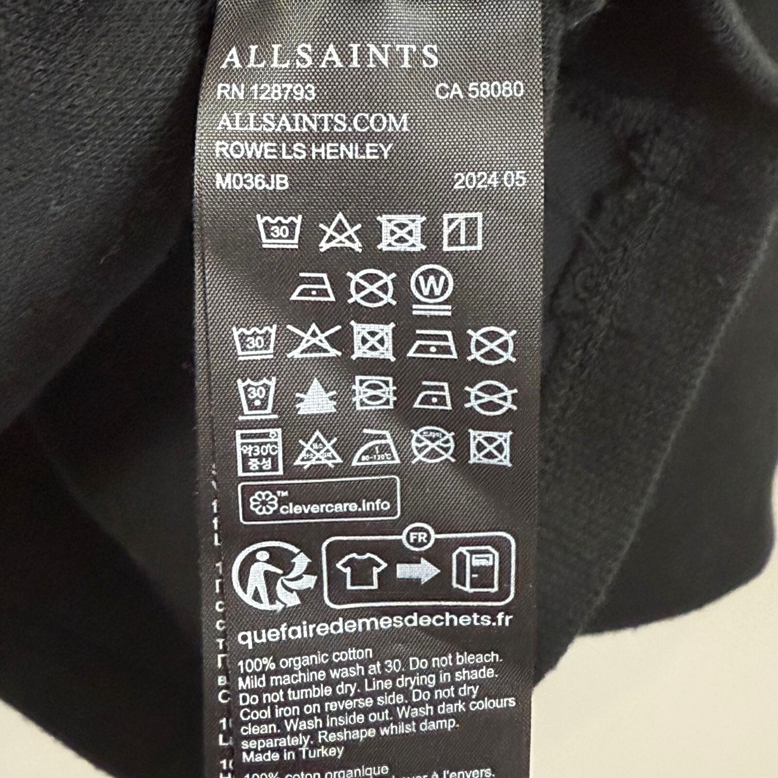 FILA Camicia AllSaints Uomo 2XL Nera Cotone Organico Rowe LS Henley Relaxed Minimalista