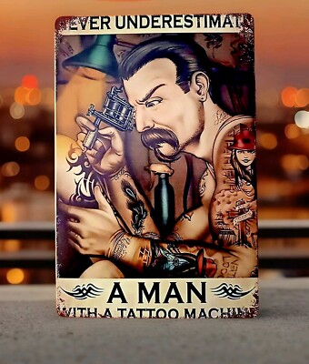 Blech- Metallschild - MANN MIT  TATTOO MASCHINE'' - 20 x 30 cm - NEU & OVP!!!