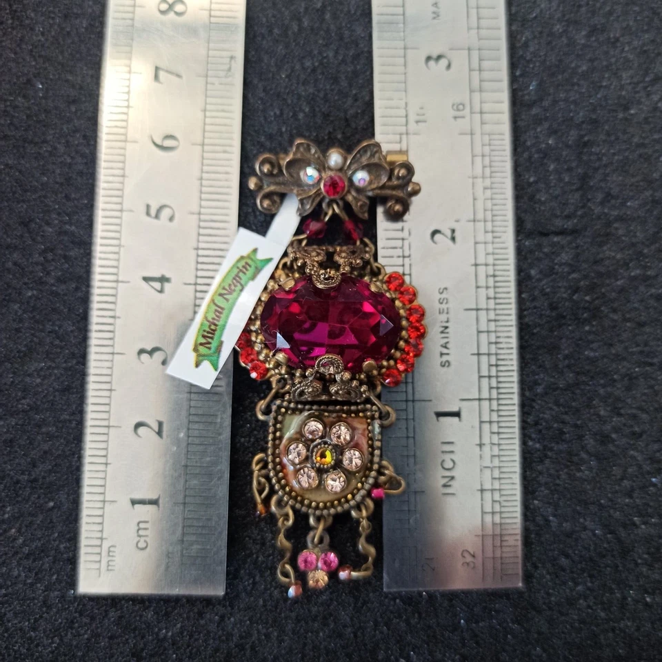 Michal Negrin Brooch Noah Hot Pink Deco Medallion Enamel With Swarovski Crystals - Image 4 of 4